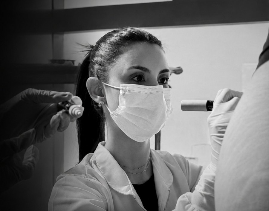 Procedimento corporal em andamento no consultório.